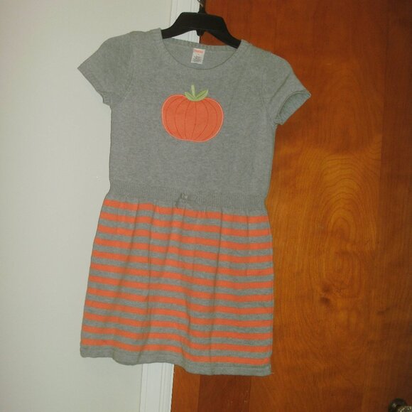 GYMBOREE Pumpkin Sweater Knit Halloween Thanksgiving Gray & Orange Dress ~ 12 - Picture 1 of 3
